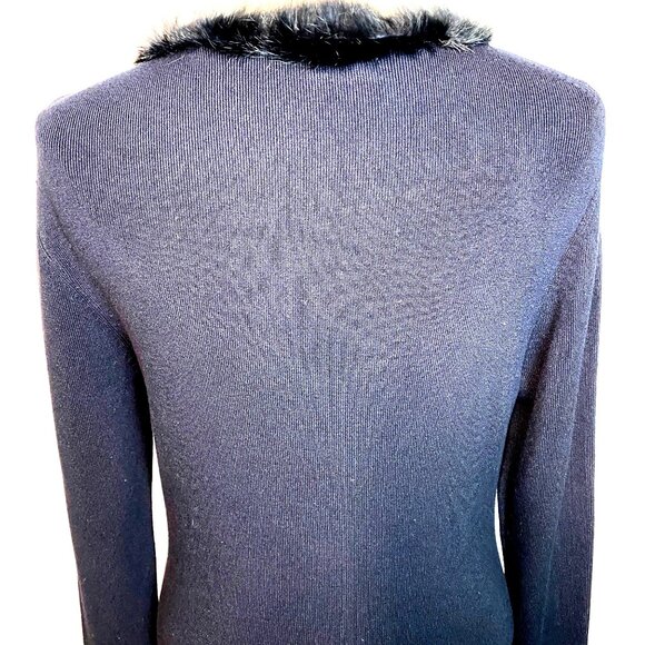 Max Studio Black Fuzzy Collar Long Sleeve Knit Dress knee length medium - Picture 9 of 10